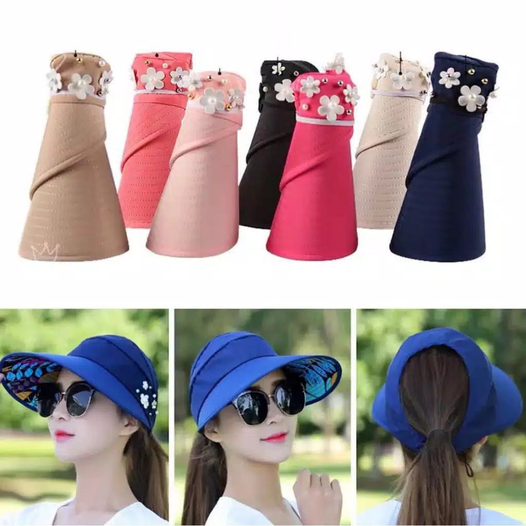 Topi Visor Lipat Wanita Casual Pelindung Sinar UV Anti UV Untuk Pantai / Outdoor/Fashion Import (VHJKT)