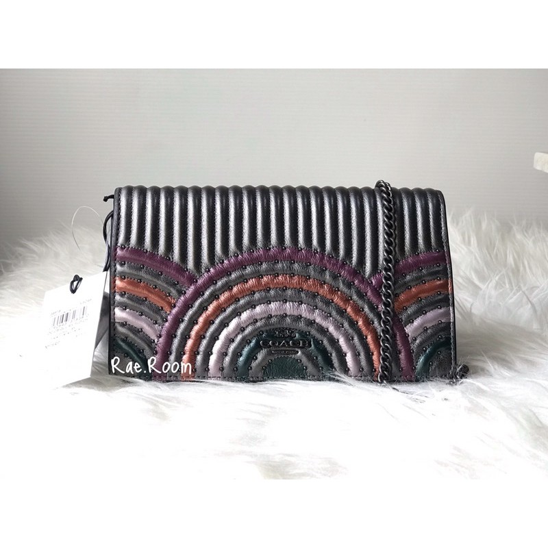 Coach Callie Foldover Chain Clutch Crossbody metallic graphite multi