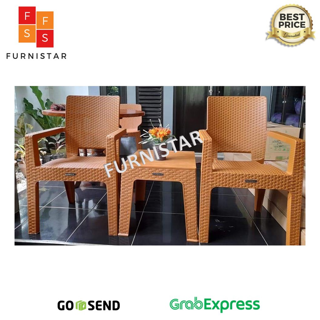 1 Set 2 Kursi Teras Napolly BIG 8R3 + MEJA | Kursi Taman Plastik | Bangku Plastik Modern | Kursi San