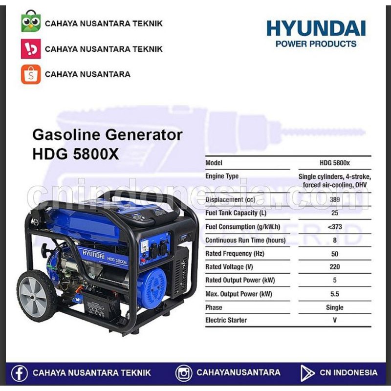 Mesin Genset Bensin 5000 Watt HDG 5800X Hyundai