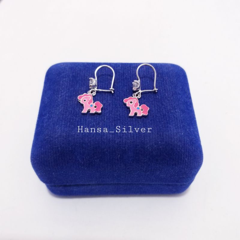 Anting Perak Anak Asli Silver 925 Lapis Emas Putih Model Kuda Poni