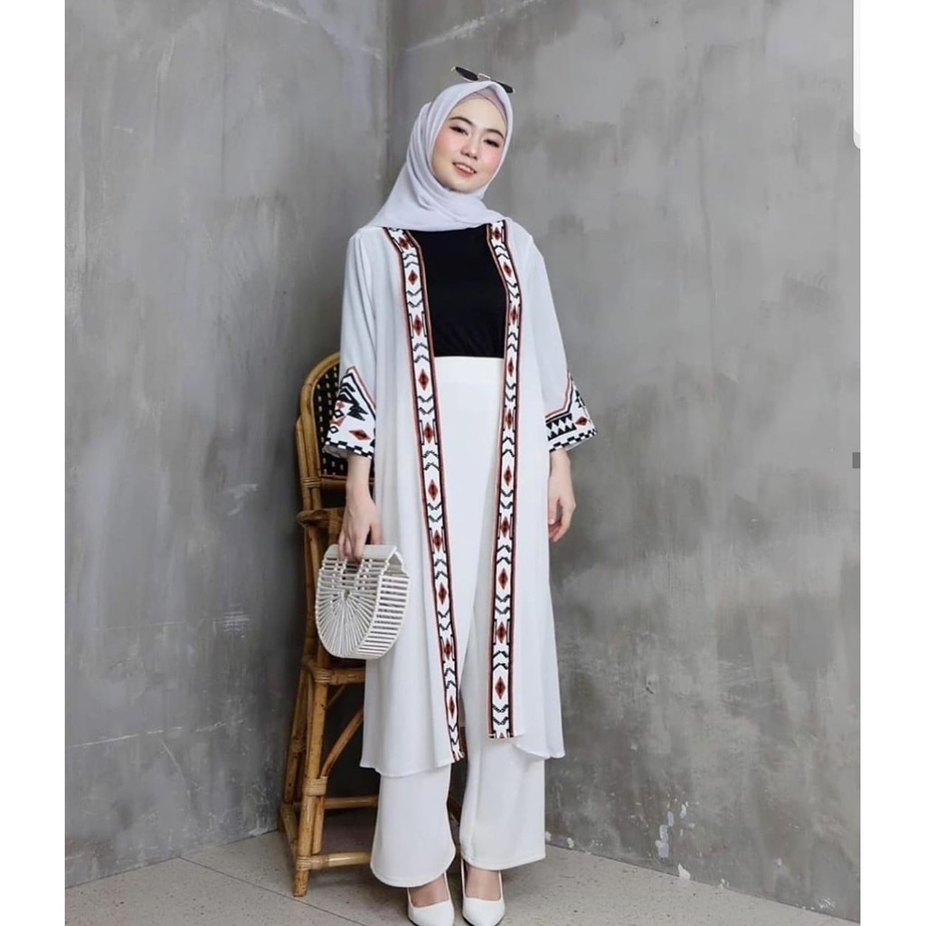 AMOYA CARDY BAJU MUSLIM BORDIR ARAB SAUDI BORDIR ZEPHY TURKI UMROH DUBAY TURKEY BORDIR ASLI NO TIPU TIPU KONDANGAN  TUNIK FASHION TERBARU 2022-PUTIH
