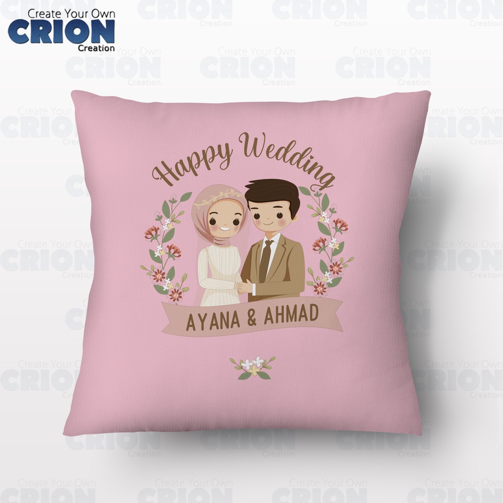 Bantal Happy Wedding - Hadiah/Kado/Souvenir Bisa Custom Nama -By Crion