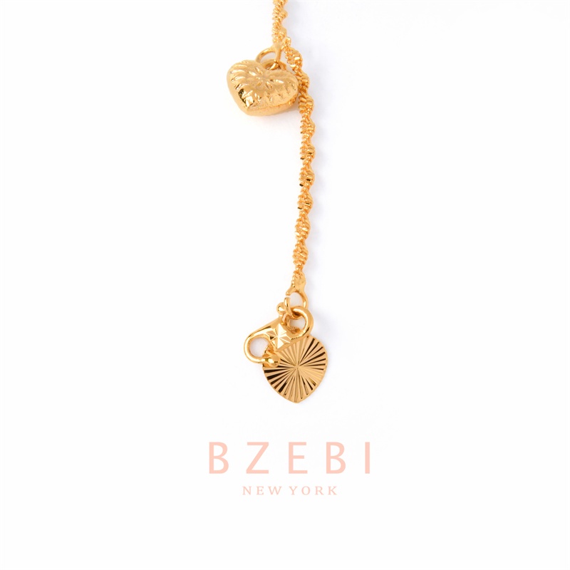 Bzebi Gelang Tangan Lapis Emas 18k Aksen Hati + Lonceng Kecil Untuk Wanita / Hadiah Ulang Tahun 399b