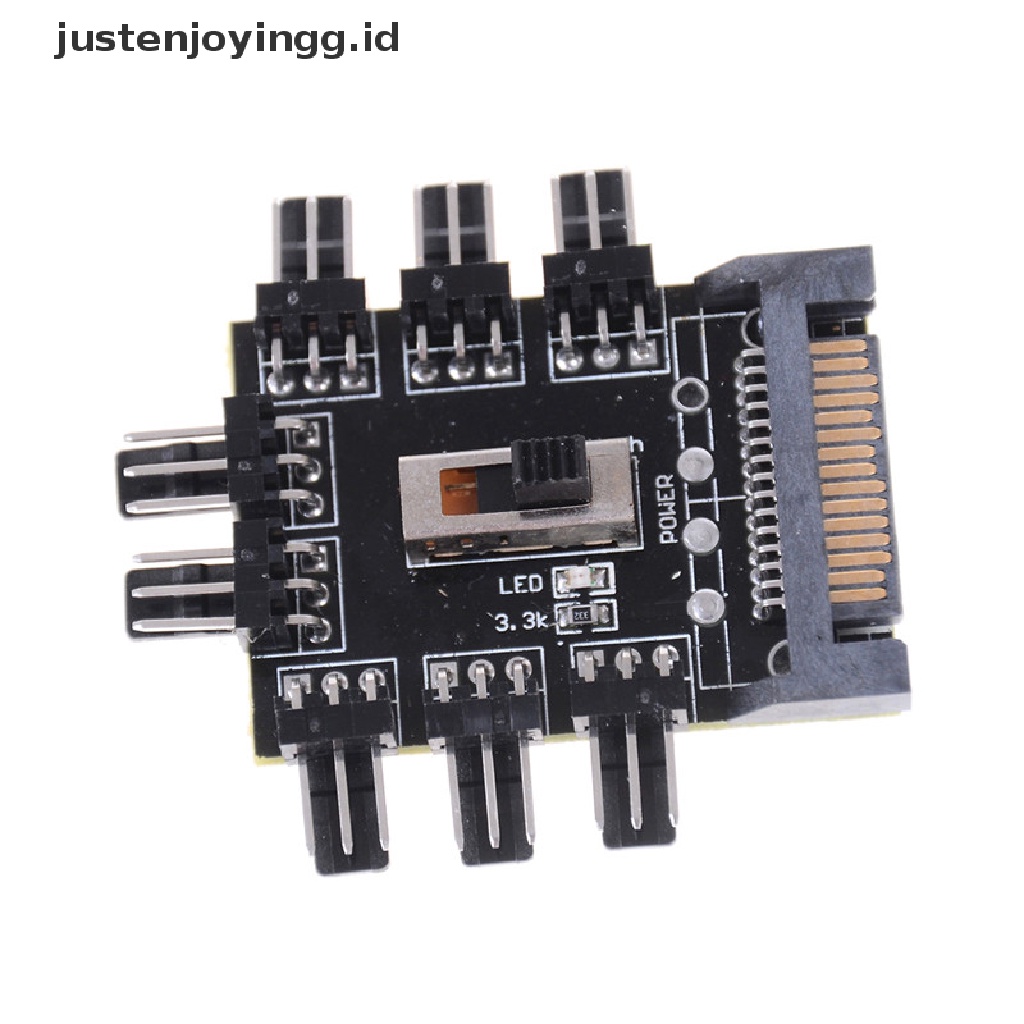 // justenjoyingg.id // Splitter Cooler Fan Hub Computer SATA 1 to 8 3pin 12V Power Socket PCB Adapter ~