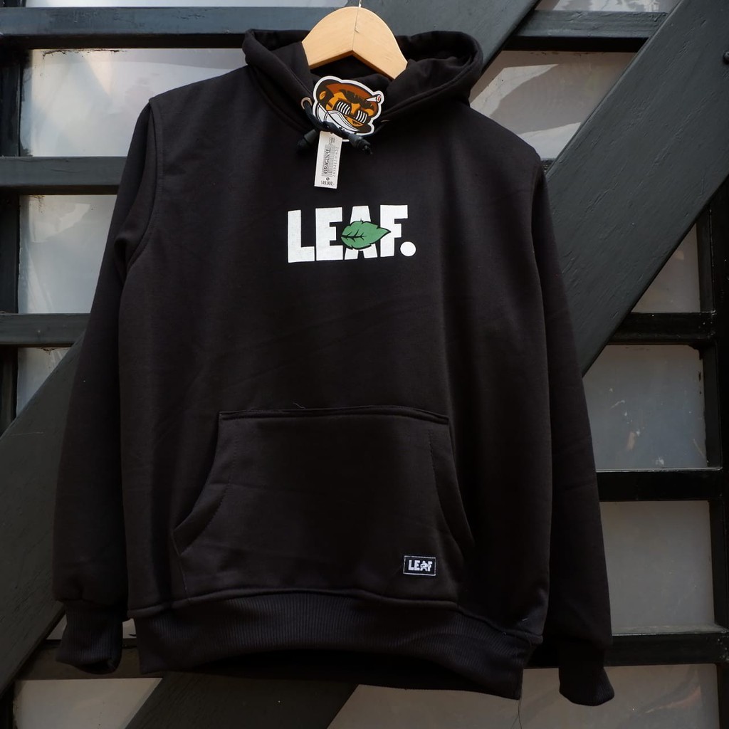 SWEATER HOODIE JUMPER PREMIUM MURAH LEAF HITAM