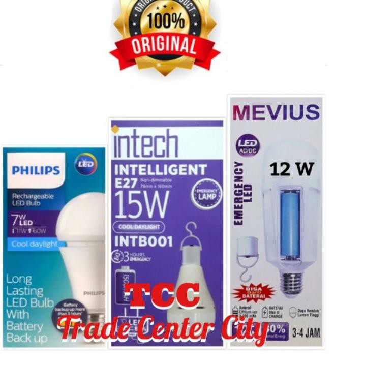 SY LAMPU EMERGENCY PHILIPS 7W, MEVIUS 12W, INTECH 15W LED BULB LAMPU PHILIPS EMERGENCY RECHARGEABLE