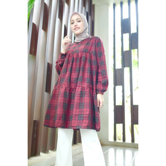 baju / clowi top tartan radwah / top / atasan / tunik / pakaian wanita atasan / baju atasan