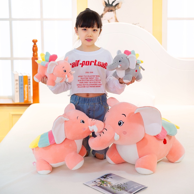 Boneka gajah sayap rainbow bahan plush