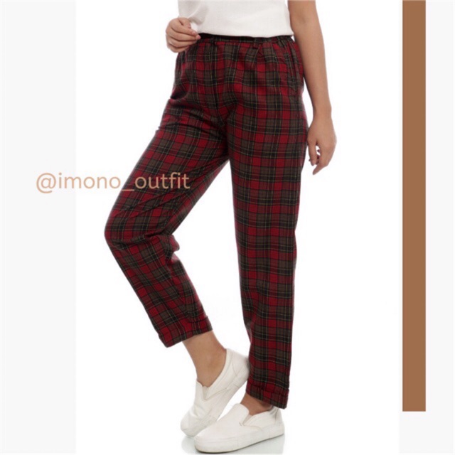 TARTAN PANTS DARK BROWNY RED