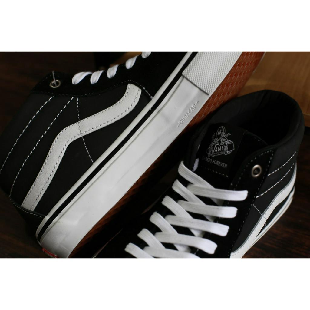 Vans Sk8-Mid Pro Skate Grosso Black White Emo Leather Original