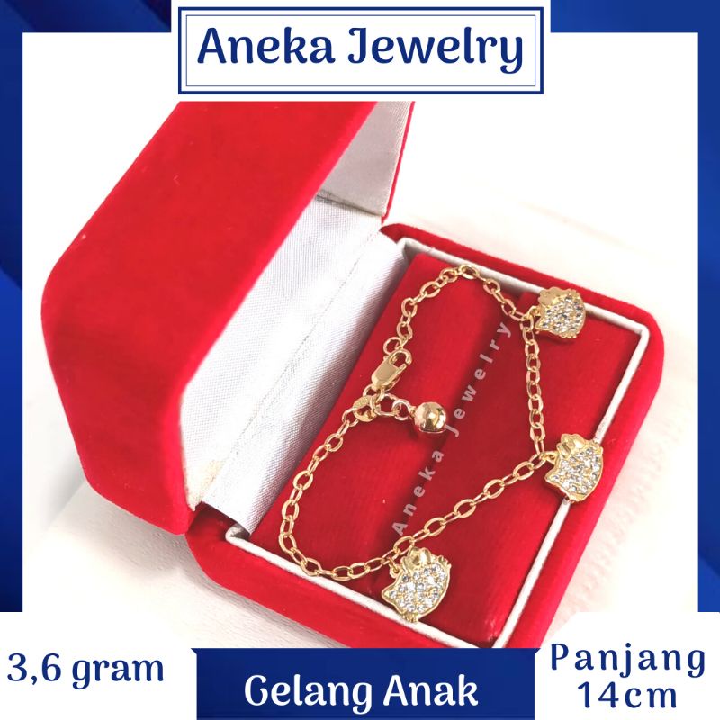 Gelang Anak Holo Gantung Hello Kitty Mata2, Perak 925, Sepuh Emas Rosegold