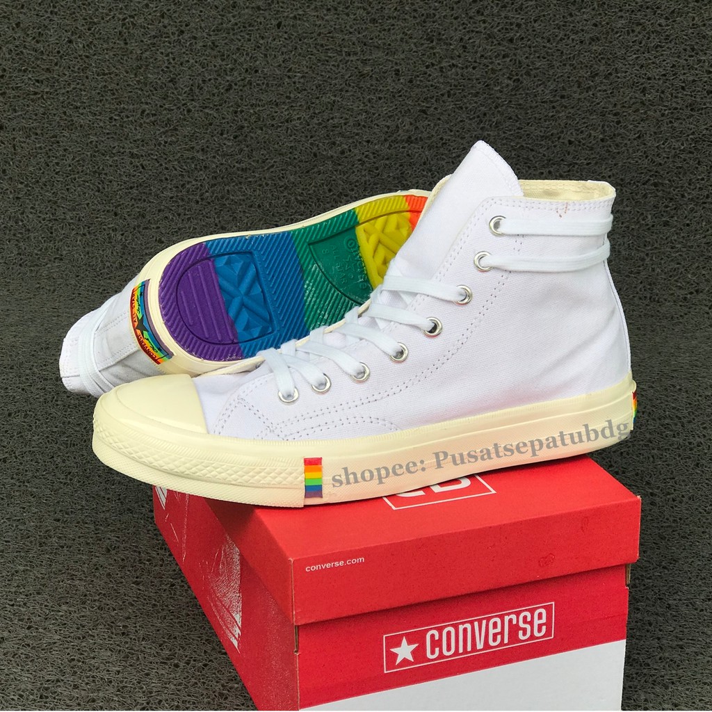 Sepatu Sneakers Pria Wanita Converse Rainbow High Full White