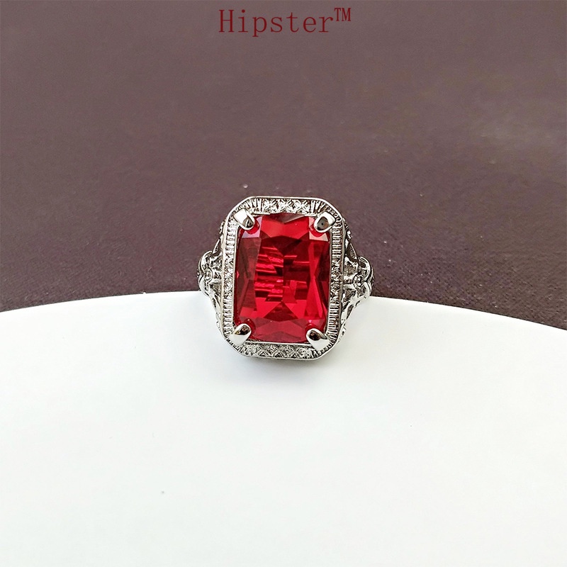 New Retro Trendy Light Luxury Full Diamond Ruby Couple Couple Rings