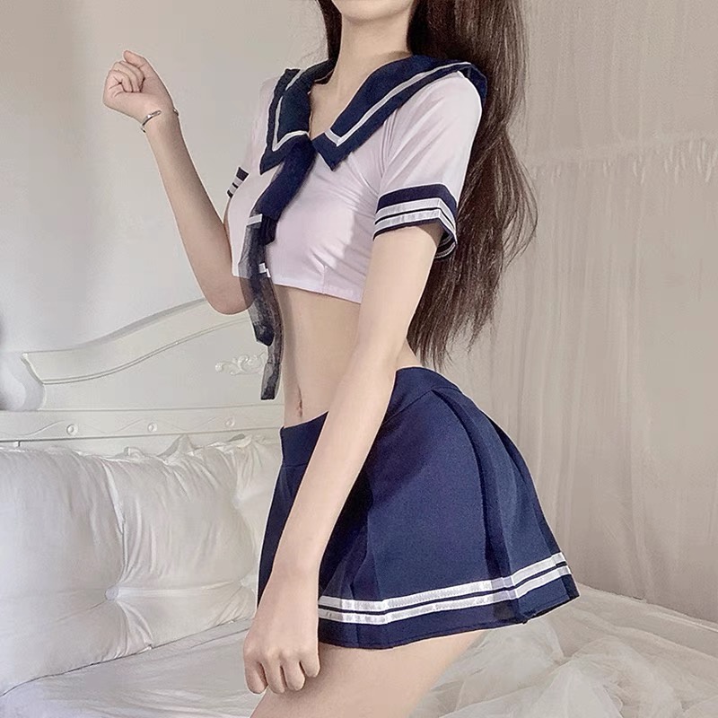 Lingerie Sexy Set Sailor Cosplay Seragam Pelajar Jepang Rok Mini lipit 3A252