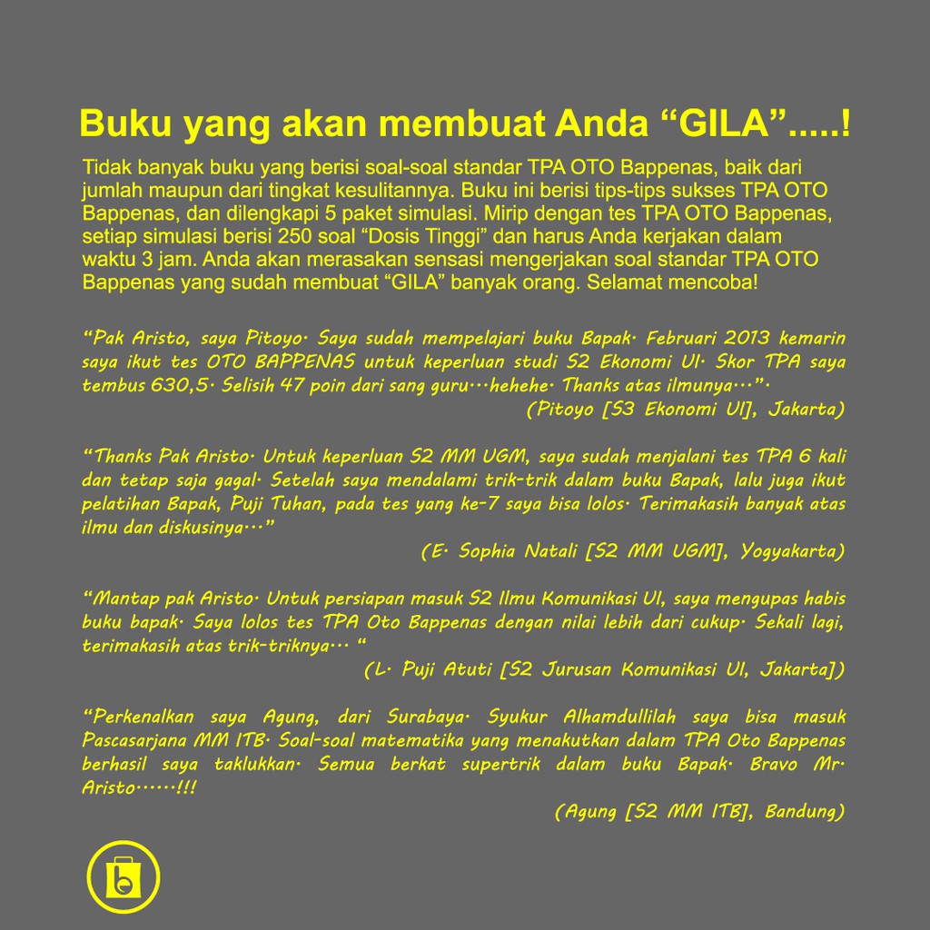 Buku The Best Rekor Nilai 709,5 Tpa Oto Bappenas + Toefl dari Aristo Chandra-1