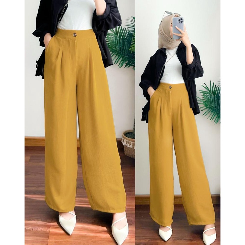 Lowi Crinkle Pants Loose Pants Culotte Highwaist Celana Kulot Wanita Trouser Pants - NEW