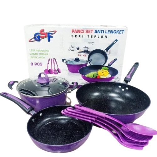 Panci Set Teflon Anti Lengket GSF 2529 Panci Wajan Penggorengan Teflon Cookware set - TUTUP KACA