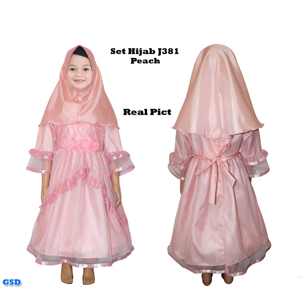 Set Hijab J381 Kids /Maxi /Stelan Maxi Dress Bergo Anak/Baju Muslim Hijab Anak/Gamis Syari Anak