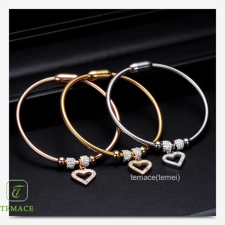 Gelang Titanium Premium Kulit asli Baja tahan karat Menenun Tombol Wanita bracelet wedding