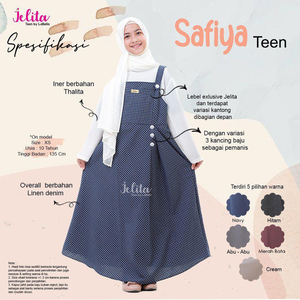 ( LD 47CM PJ 130CM ) GAMIS REMAJA SYARI OVERAL JELITA SAFIYA / BAJU MUSLIM REMAJA TERBARU GAMIS REMA