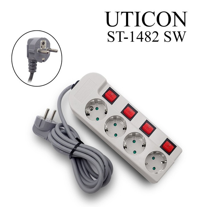 UTICON STOP KONTAK ARDE 4 LUBANG + SAKLAR TERSENDIRI + KABEL ST-1482SW