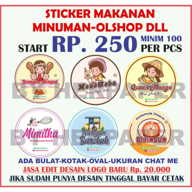 LOGO dan stiker MAKANAN.STIKER PRODUK MAKANAN MINUMAN KEKINIAN.LOGO OLSHOP. DLL