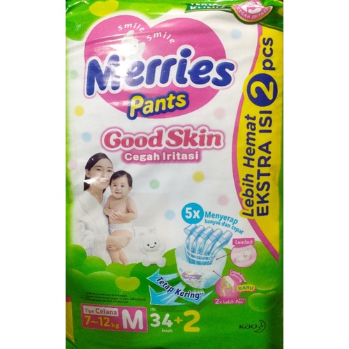 DIAPERS POPOK BAYI MERRIES PANTS Size M 34+2