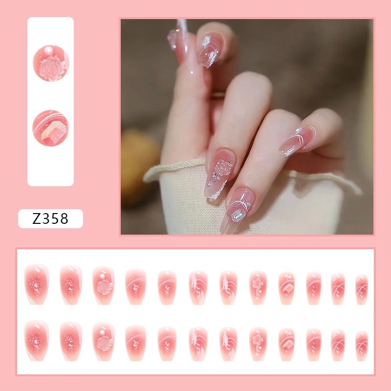 24pcs / Kotak Kuku Palsu Full Cover Z358 Untuk Dekorasi Nail Art