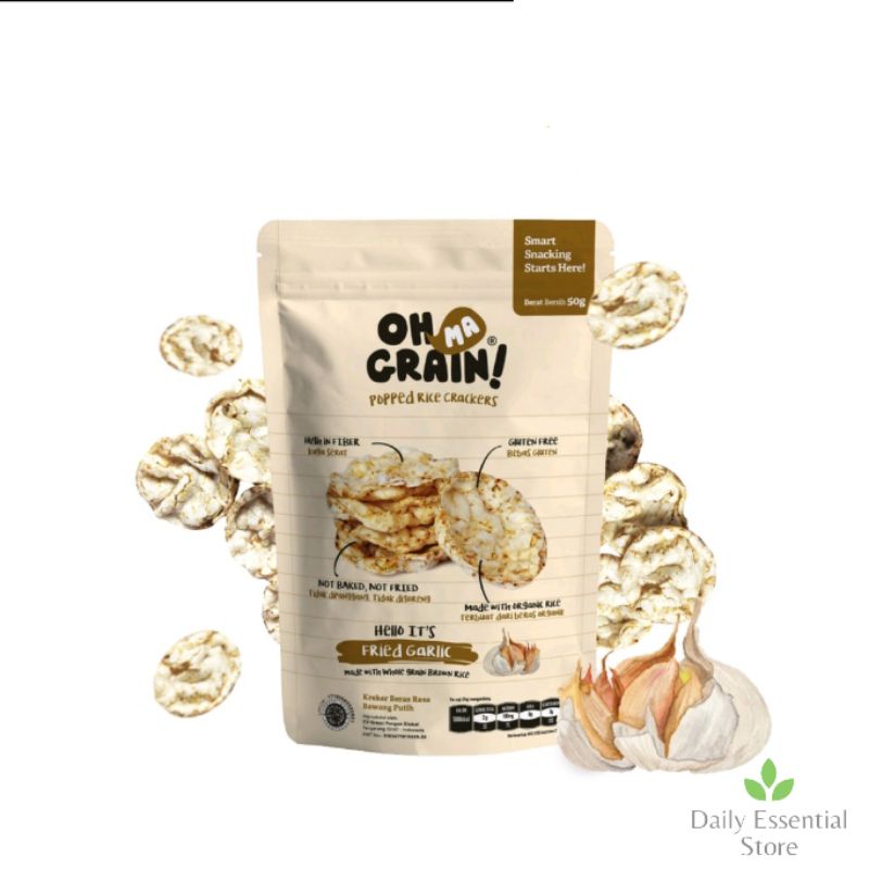 

Oh Ma Grain! Popped Rice Crackers Fried Garlic - Snack Diet - 50 gr