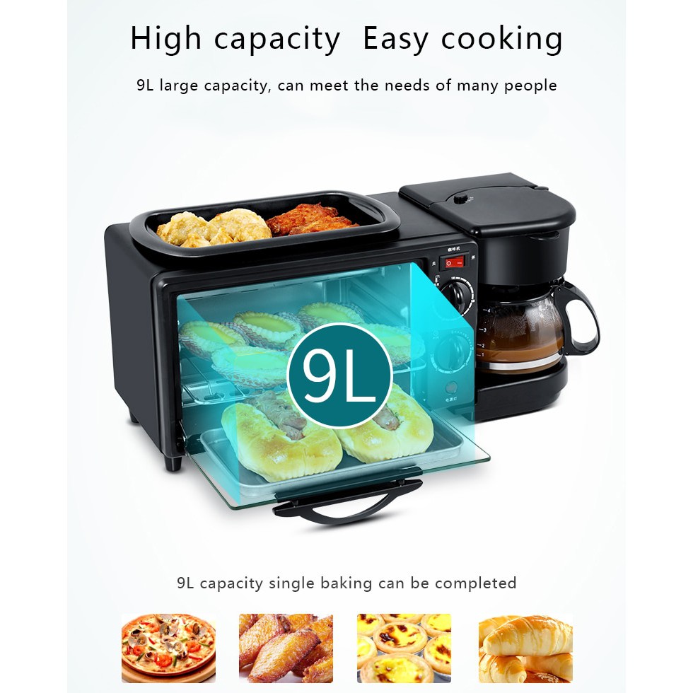 Mesin Kopi Toaster Oven / Breakfast Machine 3 in 1 Toaster Oven Mesin Kopi Grill Pan 640+450W