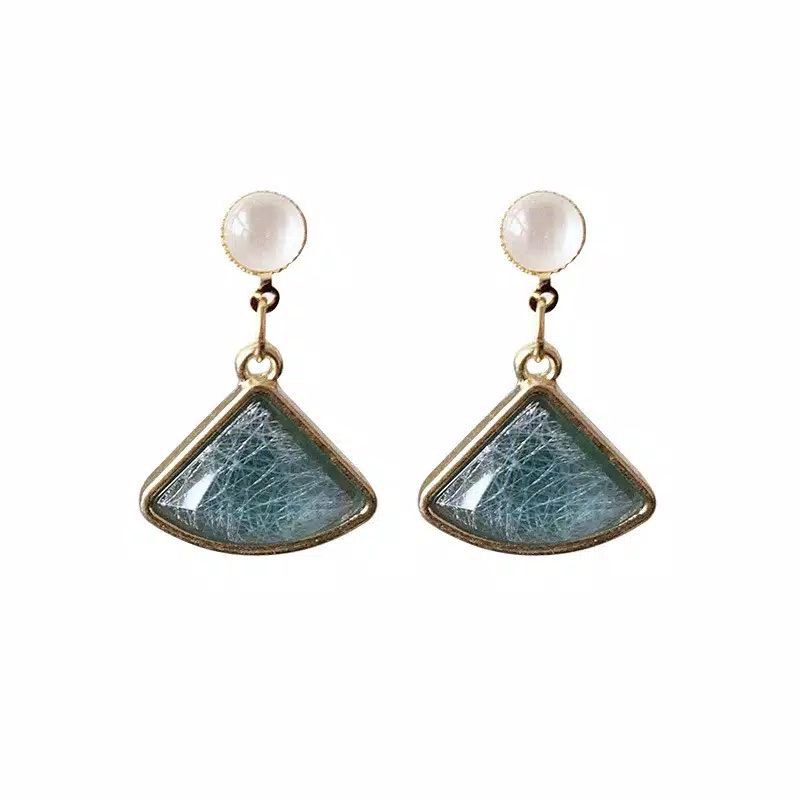 FerenHongXia Anting Tusuk Model Kristal Warna Biru untuk Wanita