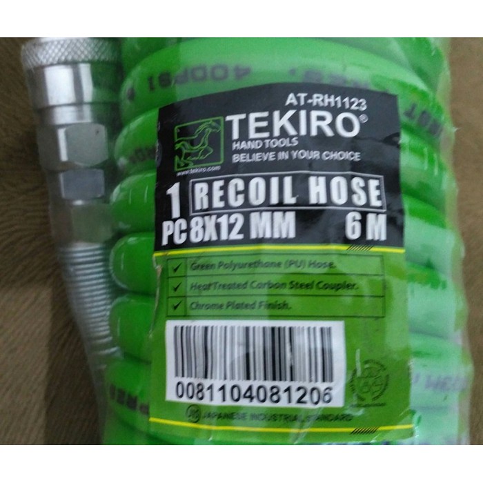 TEKIRO - SELANG RECOIL HIJAU 6 METER UK. 8 x 12MM - ORIGINAL