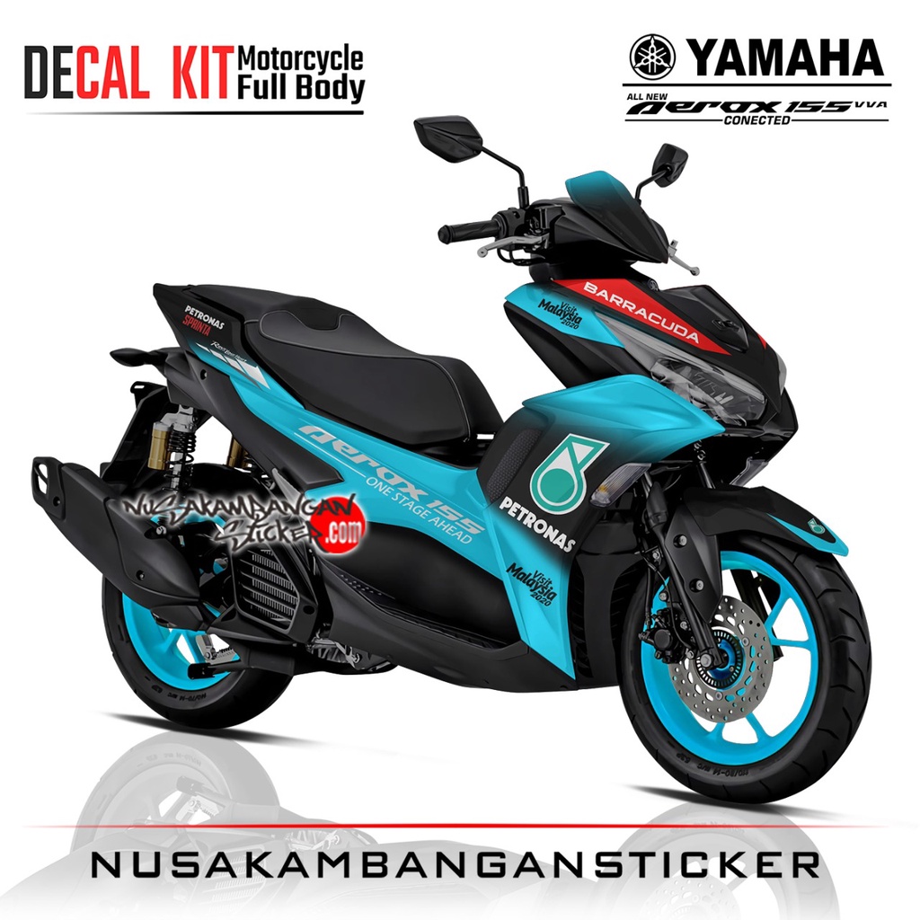 Stiker Decal Motor Yamaha Aerox 155 Conected Full Body Biru Petronas Grafis Racing Team Sticker Cust