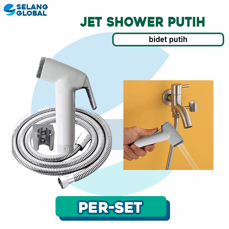 Jual ALAT SEMPROT KAMAR MANDI WC / JET SHOWER PUTIH 120CM FLEXIBLE