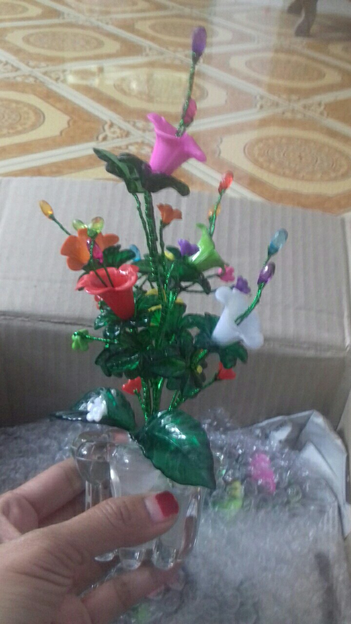 Bunga Tulip Manik Akrili Rainbow Pot Kaca