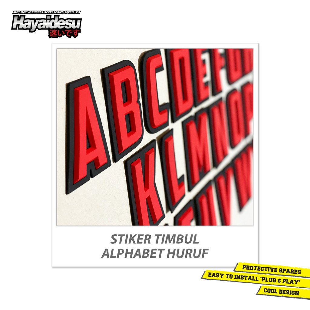 

Hayaidesu Sticker Huruf Alphabet 3D Timbul Decal Karet Aksesoris Variasi
