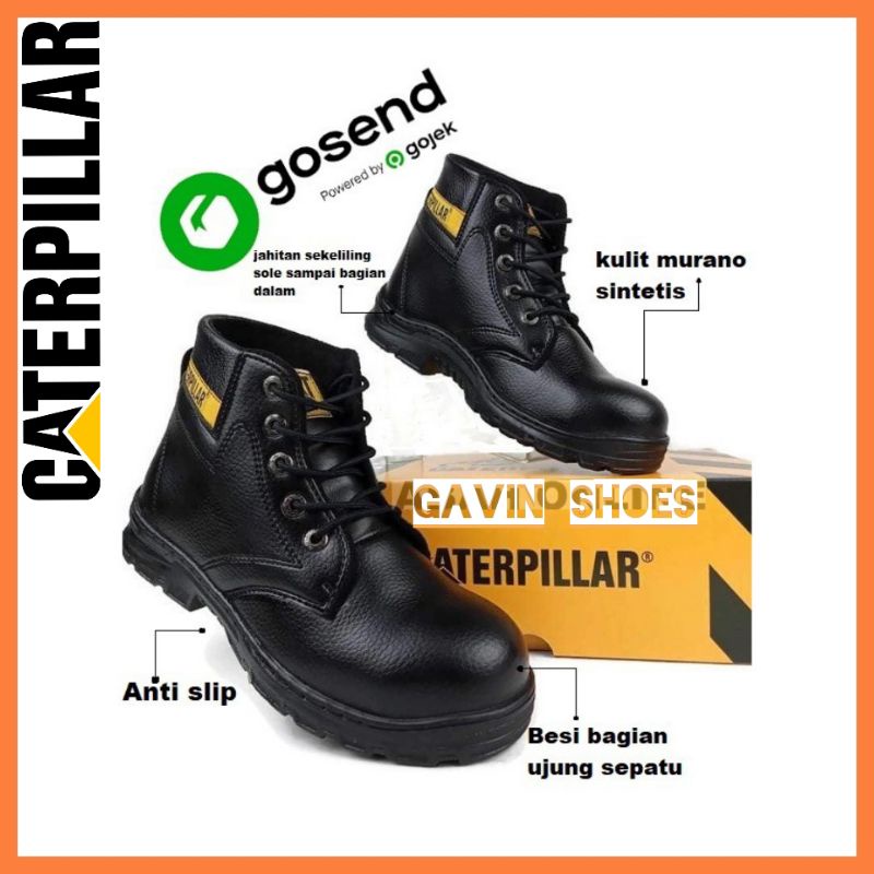 SEPATU SAFETY BOOT CATERPILLAR UJUNG BESI / SEPATU KERJA PABRIK KITCHEN RESTORAN HOTEL MOTOR TOURING