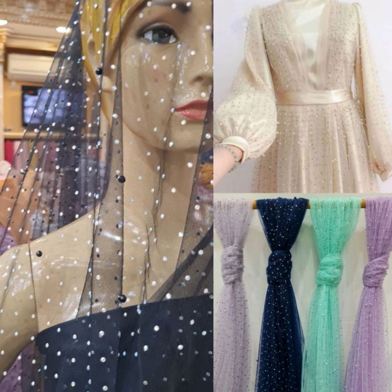 Tile Mutiara  Swarovski / Tille Mutiara Batu Swarovski / Tile Swarovski Bahan Kebaya / Tulle Mutiara