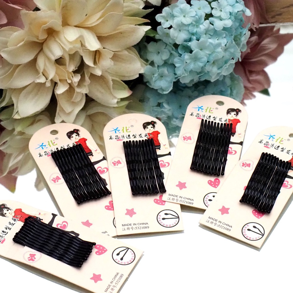 Jepit Rambut Lidi SET ISI 10 PCS Bobby Pin Hitam Jepitan Sanggul Hair Pin Salon Murah