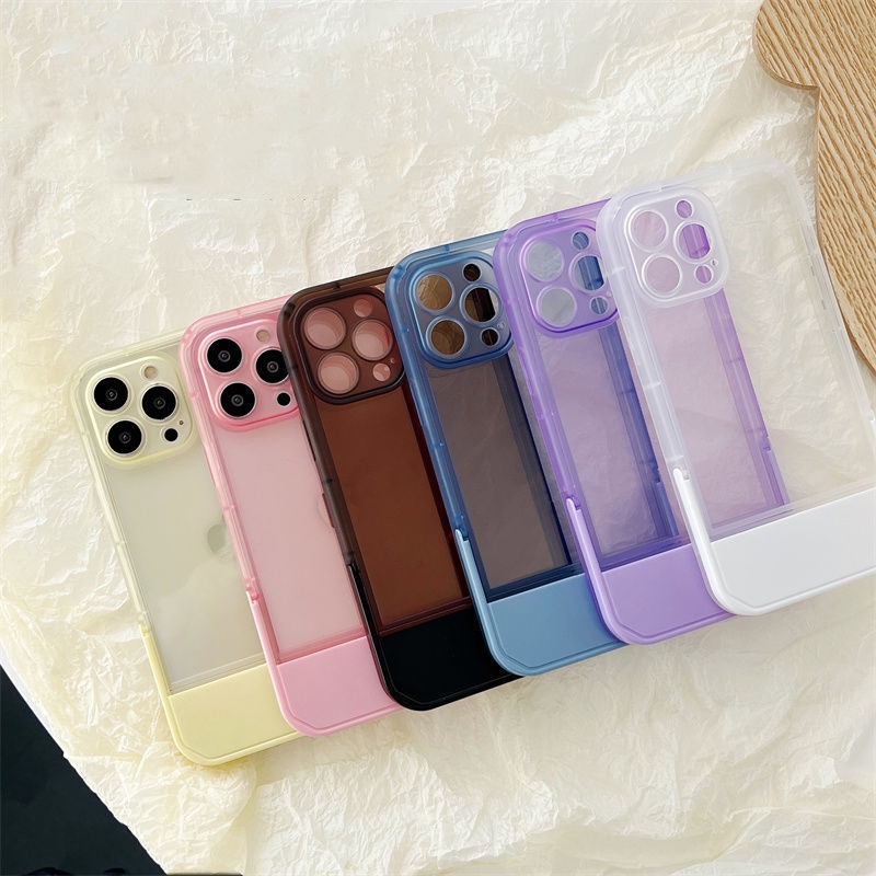 Kreatif Transparan Casing Ponsel dengan Penyangga untuk iPhone XR X XS Max 13 Pro Max 12 Pro Max 11 Pro Max 7 8 8Plus 7Plus Casing iphoneTahan Guncangan