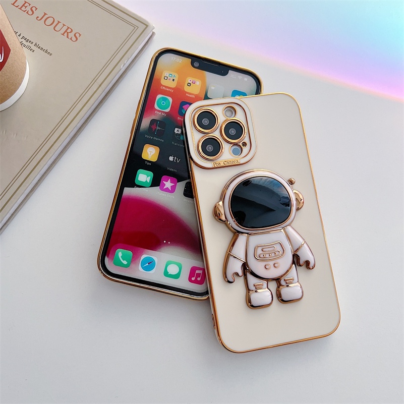 Soft Case Silikon Electroplating 3D Astronot Shockproof Cover iPhone 13 12 11 Pro Max X XR XS SE 2020 Max 8 7 6 6s Plus