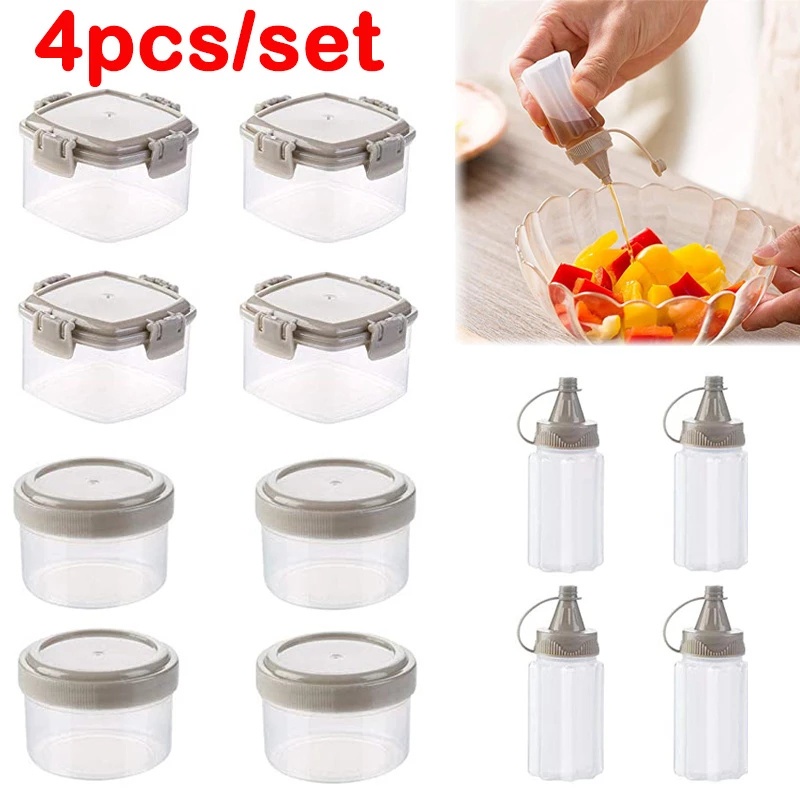 4pcs / Set Botol Saus / Selai / Tomat / Salad Mini Portable Transparan Untuk Dapur