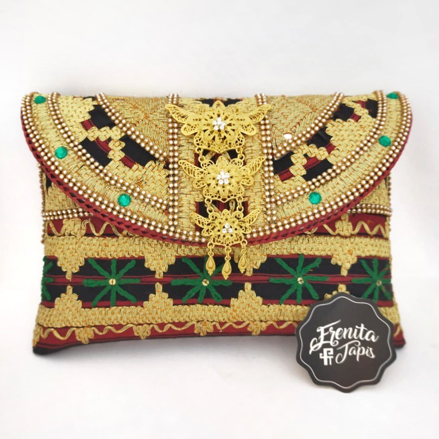 [BISA COD] Clutch Tapis Motif Bintang Hijau S M L