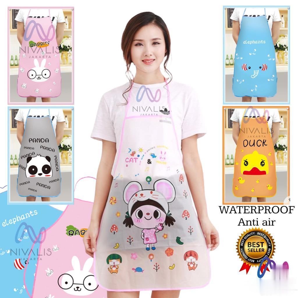 CELEMEK DAPUR WATERPROOF APRON WATERPROOF KARAKTER ANTI AIR DAN MINYAK MOTIF