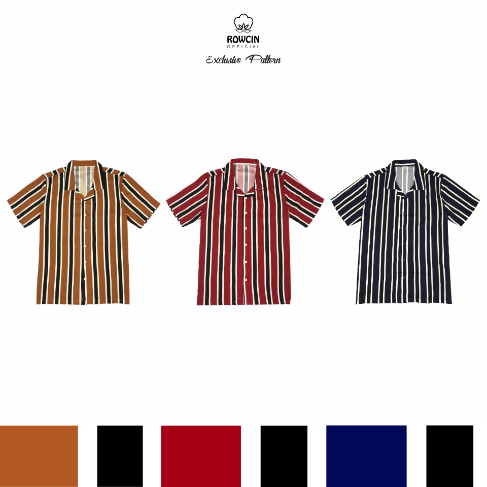 KEMEJA SALUR GARIS PRINTING UNISEX KATUN RAYON EXCLUSIVE STRIPE KEMEJA LENGAN PENDEK VOL 3