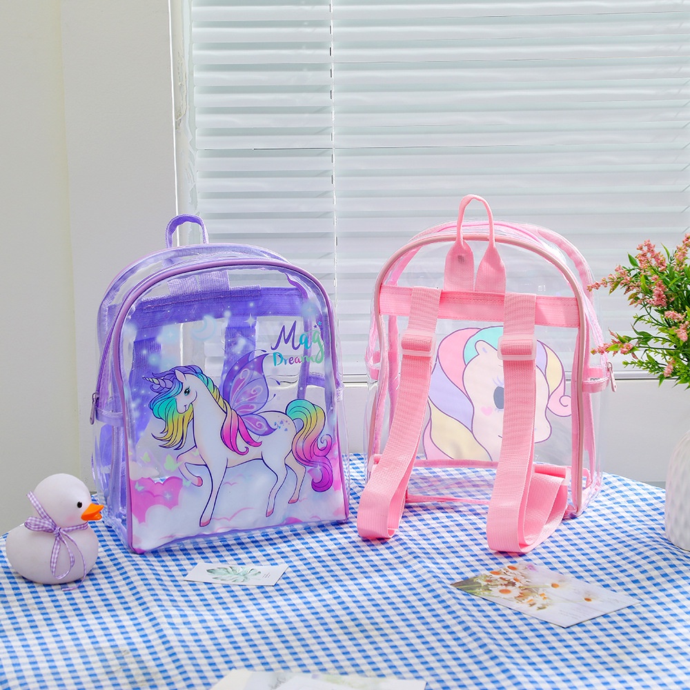 Tas Ransel Unicorn PVC Waterproof Transparant tas jalan jalan anak TK SD kado unicorn tas les anak kado ultah anak perempuan murah