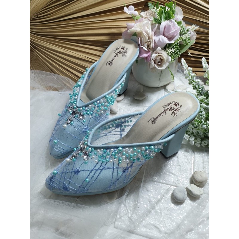 sepatu Julia babyblue abstrak 9cm hak tahu