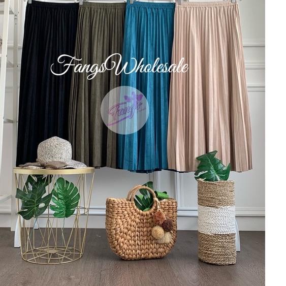 ☋ FW R415 Rok Plisket Suede Panjang Import Premium Kualitas London Girl | Rok Plisket Suede Panjang 