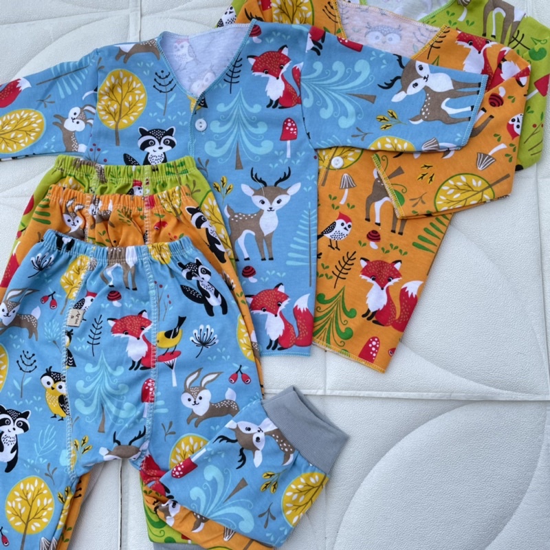 3 PCS Baju Bayi + Celana Pempers Bayi Baru Lahir Baju Bayi Setelan Fullprint Bayi Celana Bayi Newborn DNW BABY